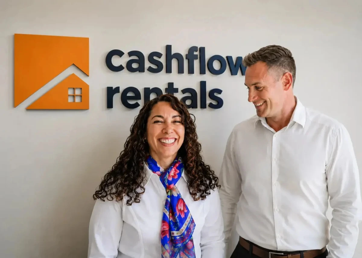 David and Jo Garner, co-founders of Cashflow Rentals, in their office