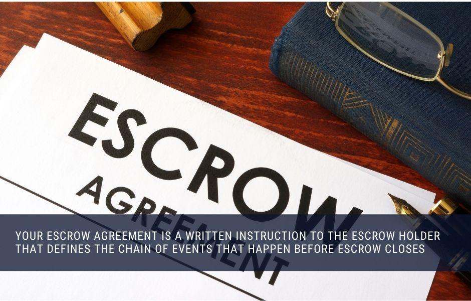 Your escrow agreement is a written instruction to the escrow holder that defines the chain of events that happen before escrow closes