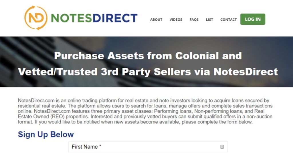 Notes Direct allows investors to buy mortgage notes online