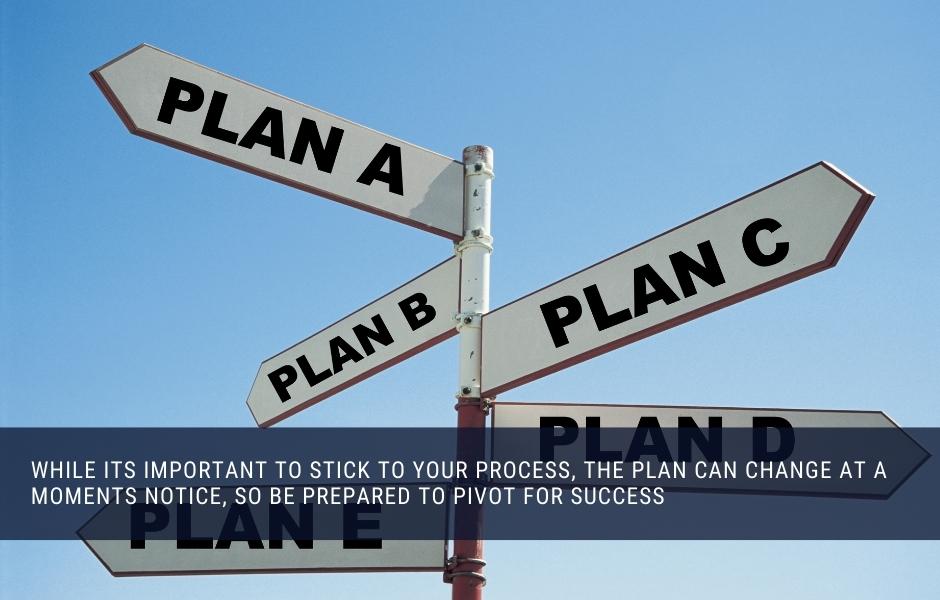 While its important to stick to your process, the plan can change at a moments notice, so be prepared to pivot for success