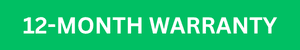12-Month Warranty badge on a bright green banner.
