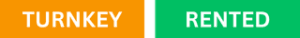 Status badge showing 'TURNKEY' in orange and 'RENTED' in green with a black divider. Safer to read as property status.