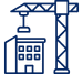 Turnkey Investment Property Renovation and Rehab - Cashflow Rentals | USA Property Investments Blue line-art icon of a construction site with a tall crane over a building.